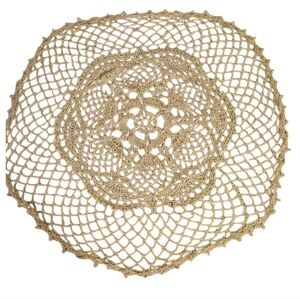 Hand Crafted Crochet Round Lace Doilie Handmade Floral Centerpiece Beige Vtg Mat